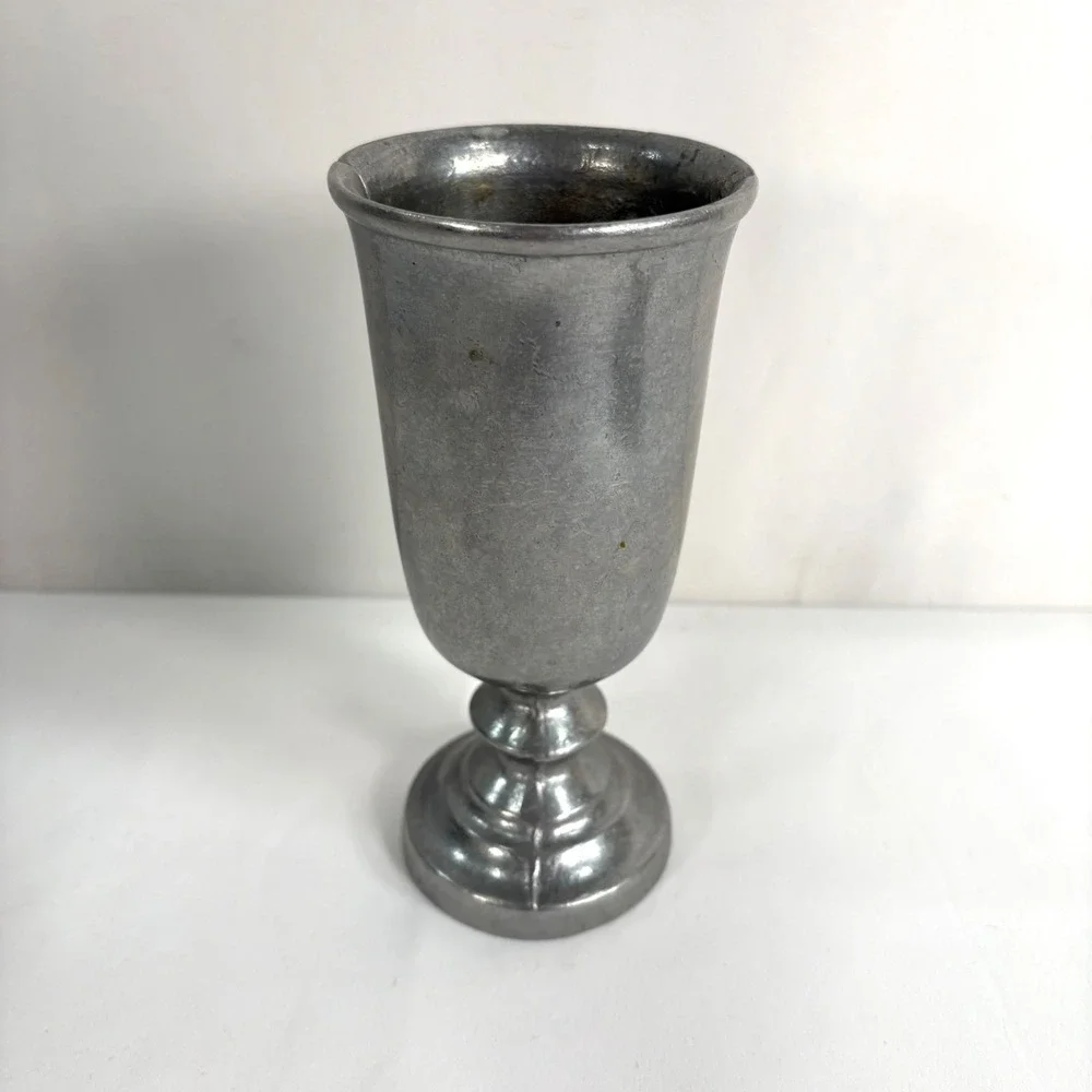 Vintage Pewter Goblet Silver Chalice Pedestal Base Medieval Style 6.5 Inch
